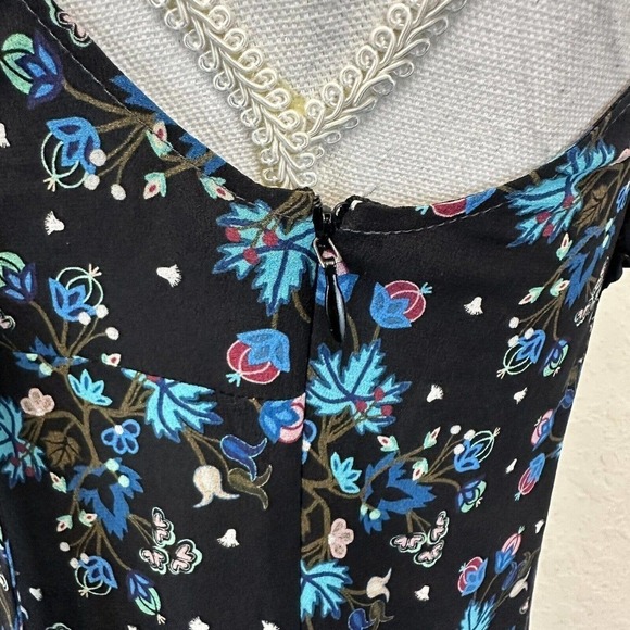 ALTUZARRA Womens Size 36 Flutter Sleeve Silk Blouse Floral Black Blue Tie Neck - Picture 4 of 6